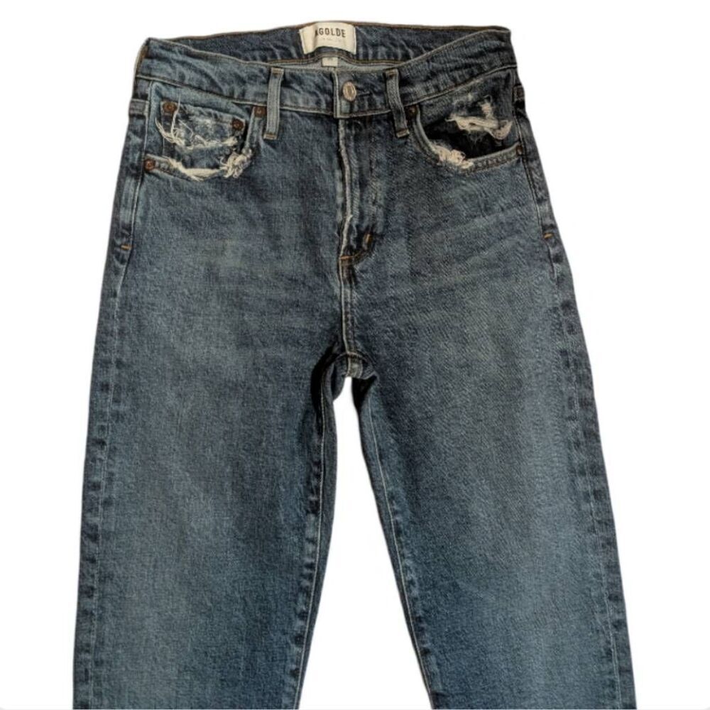AGOLDE High Rise Crossover Jeans 25 Destroyed Hem Raw Edge Straight Leg - Picture 5 of 15